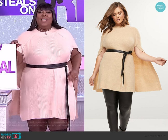 Lane Bryant Belted Mock-Neck Cape worn by Loni Love on The Real