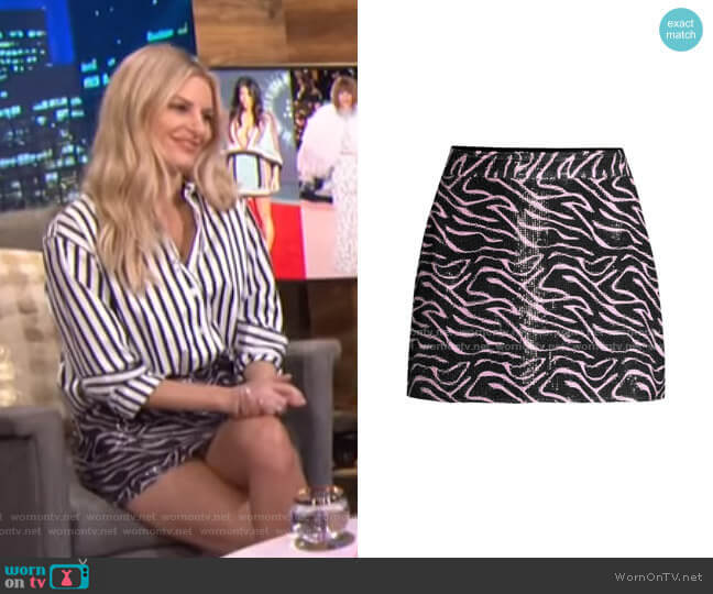 Olivia Rubin Libby Sequin Zebra Mini Skirt worn by Morgan Stewart on E! News