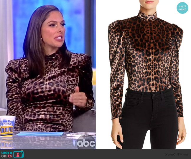 Lini Gillian Puff-Sleeve Leopard Print Velvet Top worn by Abby Huntsman on The View
