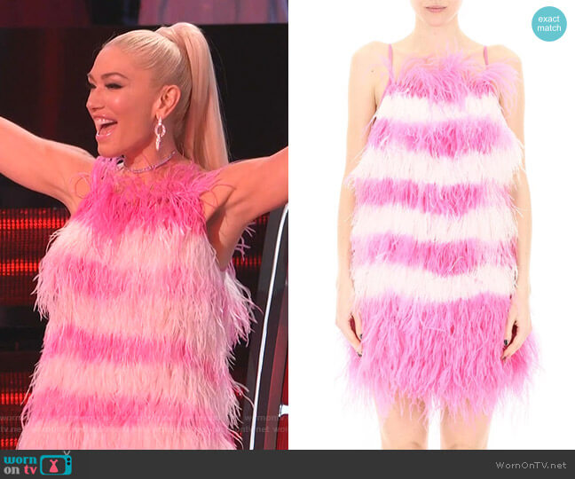 MSGM Feather Detail Mini Dress worn by Gwen Stefani on The Voice
