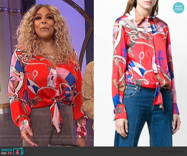 MSGM knot detail nautical print shirt worn by Wendy Williams on The Wendy Williams Show