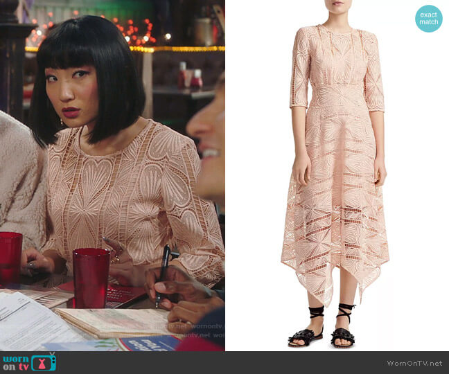 Maje Ripaz Guipure Lace Dress worn by Mei Lin (Poppy Liu) on Sunnyside