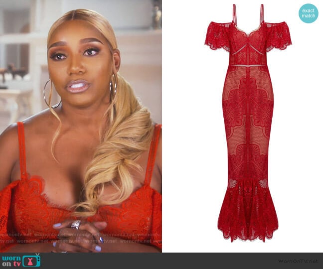 Marchesa Notte Cold-shoulder fluted lace Gown worn by Nene Leakes on The Real Housewives of Atlanta