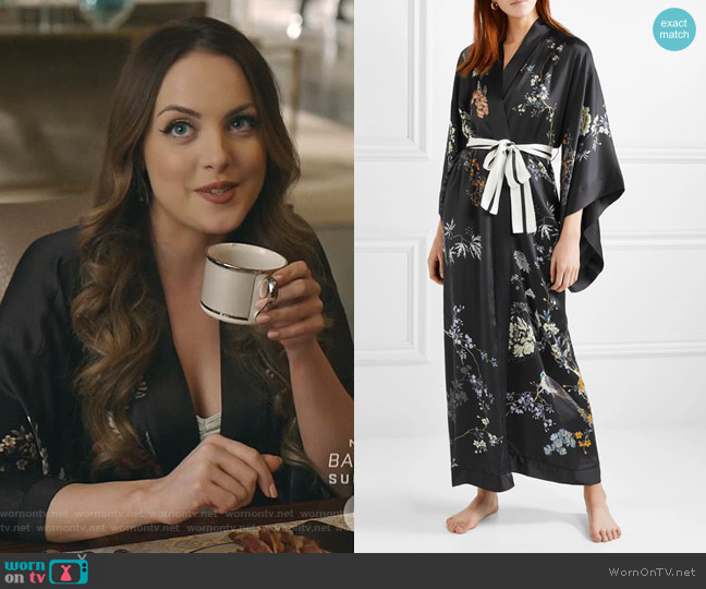 Meng Floral Print Silk Satin Robe worn by Fallon Carrington (Elizabeth Gillies) on Dynasty