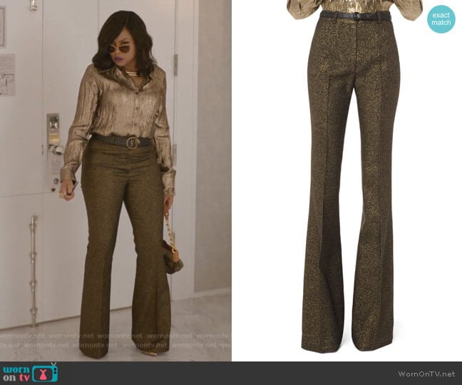 Michael Kors Collection Metallic Wool Flare-Leg Pants worn by Cookie Lyon (Taraji P. Henson) on Empire