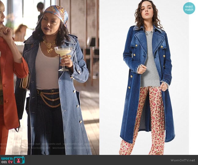 Michael Kors Denim Military Trench Coat worn by Cookie Lyon (Taraji P. Henson) on Empire