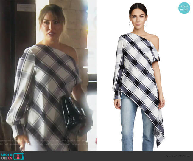 Monse Plaid One Sleeve Blouse worn by Kelly Dodd on The Real Housewives of Orange County