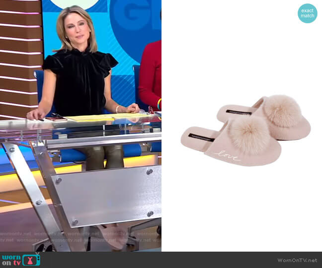 Naked Cashmere Puff Love Slipper worn by Amy Robach on Good Morning America