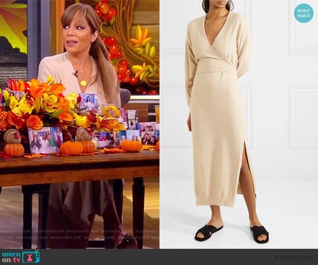Nanushka Annika stretch cotton-blend terry wrap dress worn by Sunny Hostin on The View