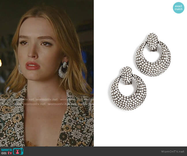 Oscar de la Renta Pave Knock Hoop Earrings worn by Kirby Anders (Maddison Brown) on Dynasty
