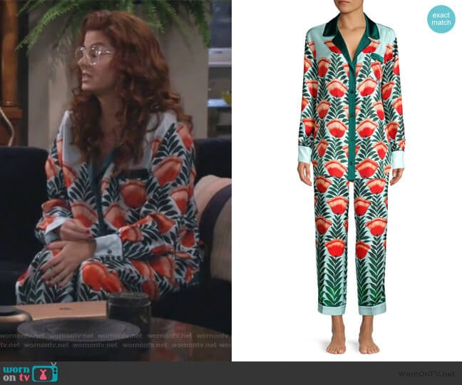 Oscar de la Renta Floral Silk Sleep Shirt worn by Grace Adler (Debra Messing) on Will and Grace