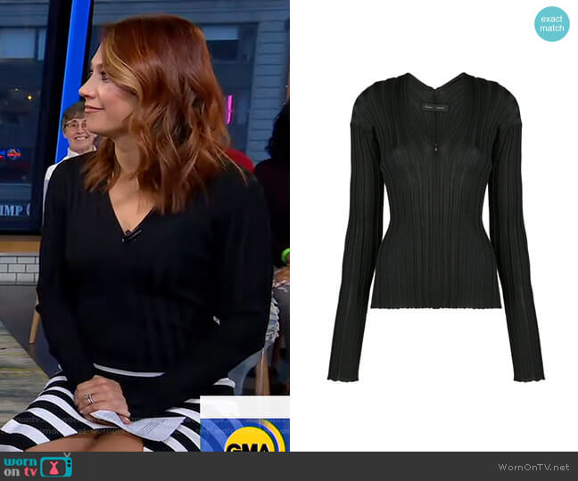 Proenza Schouler Zip Neck Ribbed Top worn by Ginger Zee on Good Morning America