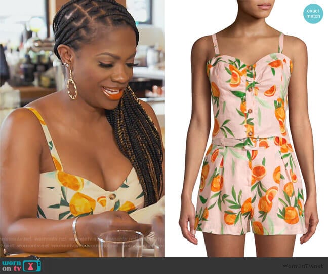 Parker Katarina Orange Sweetheart Linen Crop Top worn by Kandi Burruss on The Real Housewives of Atlanta