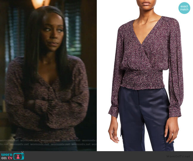 Parker Matilda Printed Smocked Long-Sleeve Blouse worn by Michaela Pratt (Aja Naomi King) on How to Get Away with Murder