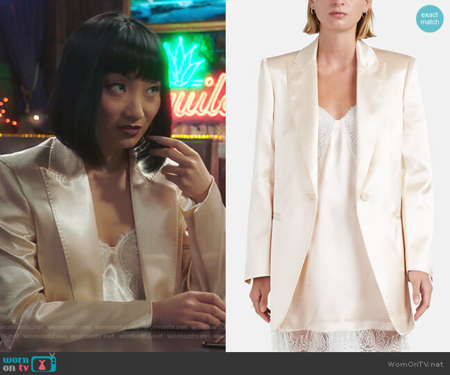 Philosophy di Lorenzo Serafini Satin One-Button Blazer worn by Mei Lin (Poppy Liu) on Sunnyside