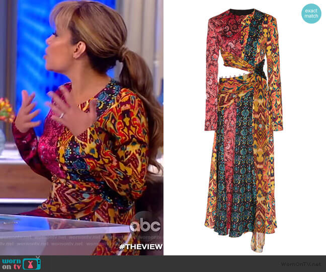 Prabal Gurung Taxila Cutout Patchwork-Effect Silk Midi Dress worn by Sunny Hostin on The View