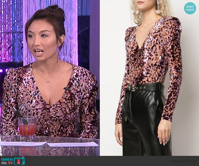 Rachel Zoe Animal Print Bodysuit worn by Jeannie Mai on The Real