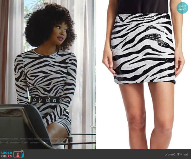 Alice + Olivia Ramos Sequin Zebra Mini Skirt worn by Monica Colby (Wakeema Hollis) on Dynasty