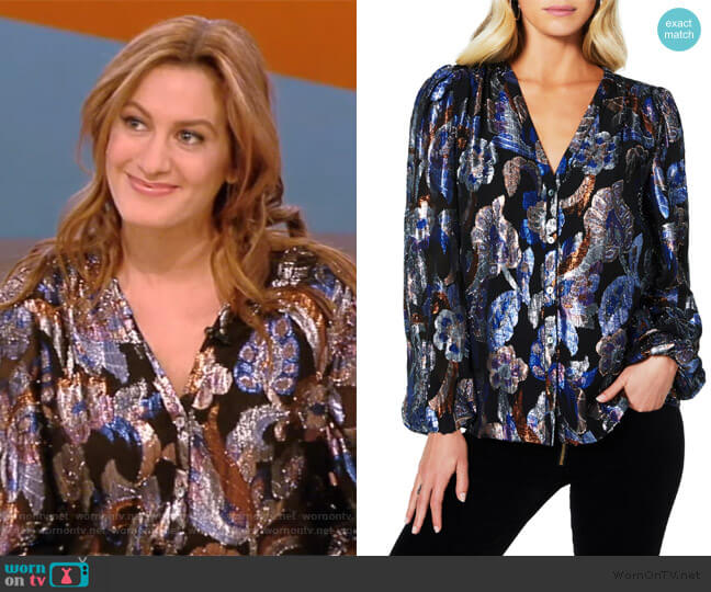 Ramy Brook Trey Metallic Jacquard Silk Blouse