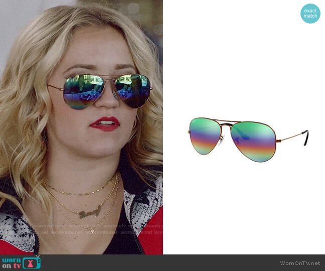 Ray Ban Aviator Mineral Flash Lenses in Bronze Copper / Green Rainbow Flash worn by Roxy Doyle (Emily Osment) on Almost Family