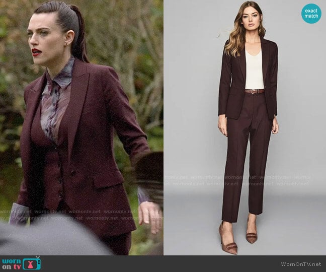 Reiss Lissia Blazer in Berry worn by Lena Luthor (Katie McGrath) on Supergirl