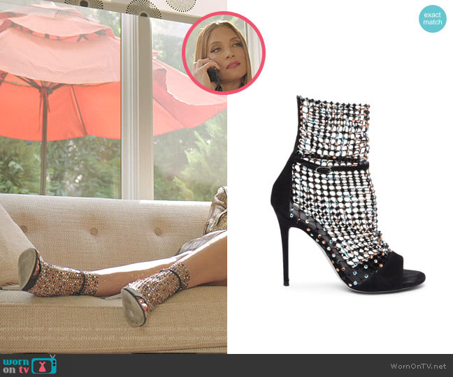 Rene Caovilla Galaxia Crystal Mesh Suede Sandals worn by Dominique Deveraux (Michael Michele) on Dynasty