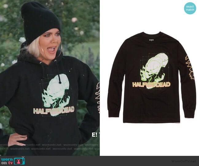 Halfway Dead Skull Graphic Hoodie worn by Khloe Kardashian on Keeping Up with the Kardashians