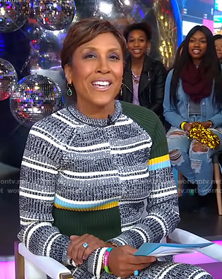 Robin’s striped ribbed sweater and skirt on Good Morning America