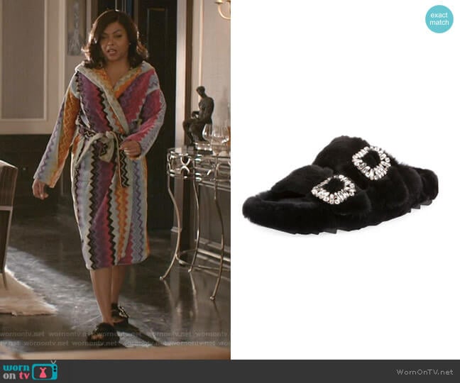 Roger Vivier Viv Slidy Flat Fur Sandal worn by Cookie Lyon (Taraji P. Henson) on Empire