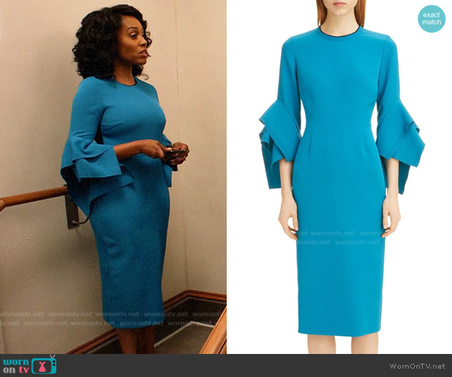 Roksanda Flutter Sleeve Contrast Back Crepe Midi Dress worn by Lola Carmichael (Simone Missick) on All Rise