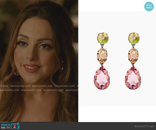 Roxanne Assoulin Hip Hop But Not Swarovski Crystal Clip Earrings worn by Fallon Carrington (Elizabeth Gillies) on Dynasty
