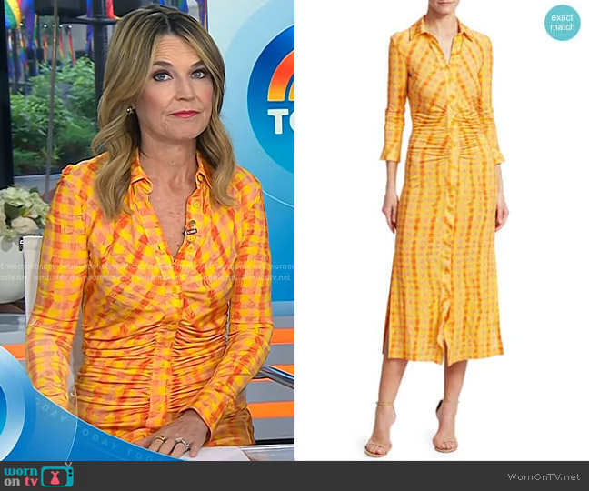 Altuzarra Ruched Gingham Midi Shirtdress worn by Savannah Guthrie on Today