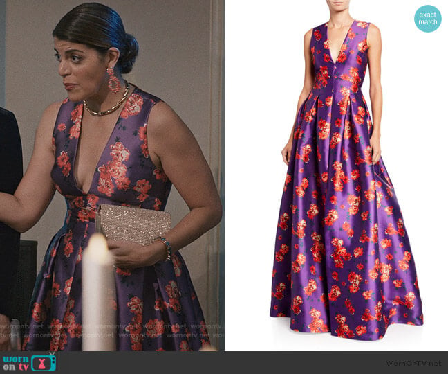 Sachin & Babi Brook Floral V-Neck Sleeveless Twill Ball Gown