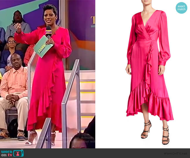 Sachin & Babi Ruby V-Neck Blouson-Sleeve High-Low Ruffle Dress worn by Tamron Hall on Tamron Hall Show
