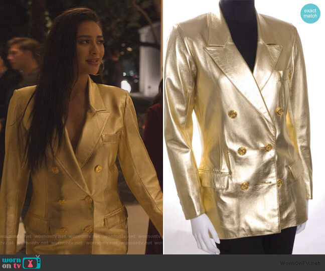 Saint Laurent Gold Double Breasted Blazer worn by Stella Cole (Shay Mitchell) on Dollface
