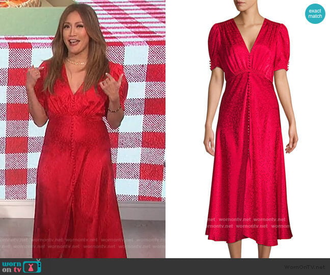 Saloni Lea Floral Silk Jacquard A-Line Dress worn by Carrie Inaba on The Talk