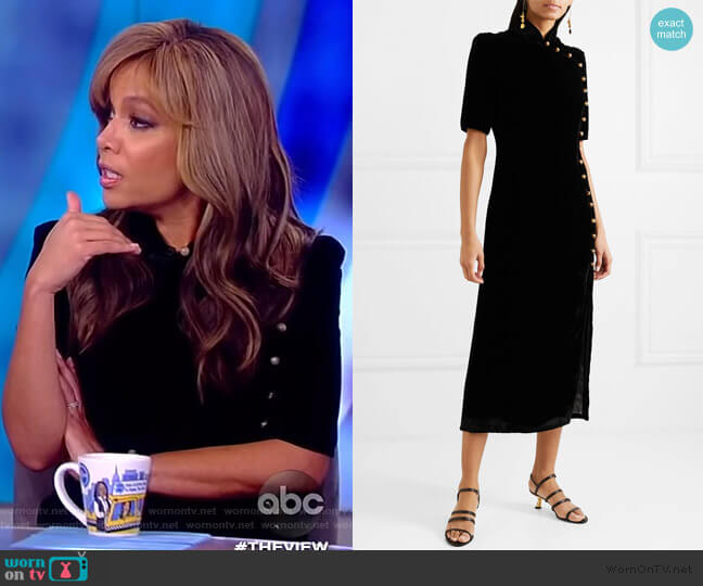 Saloni Taro button-embellished velvet midi Dress worn by Sunny Hostin on The View