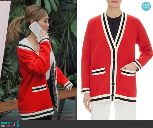 Sandro Johanna Striped-Trim Cardigan worn by Madison Maxwell (Brenda Song) on Dollface