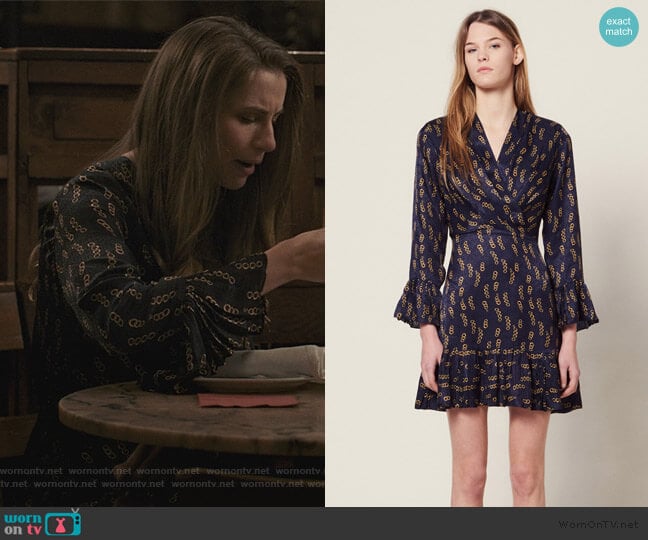 Sandro Short Printed Dress with Ruffles worn by Stephanie 'Stevie' McCord (Wallis Currie-Wood) on Madam Secretary