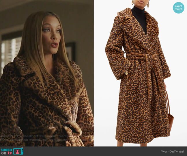 Sara Battaglia Leopard-Print Faux-Fur Wrap Coat worn by Dominique Deveraux (Michael Michele) on Dynasty