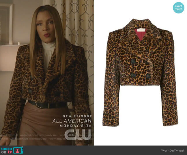 Sara Battaglia Cropped Faux-Fur Jacket worn by Dominique Deveraux (Michael Michele) on Dynasty