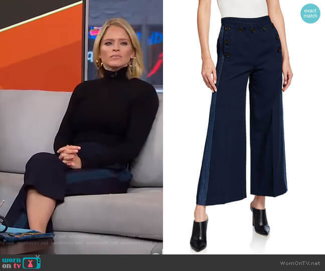 Derek Lam 10 Crosby Side-Stripe Culottes with Sailor Buttons worn by Sara Haines on Good Morning America