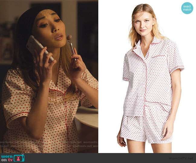 Sleepy Jones Corita Short-Sleeve Pajama Shirt worn by Madison Maxwell (Brenda Song) on Dollface