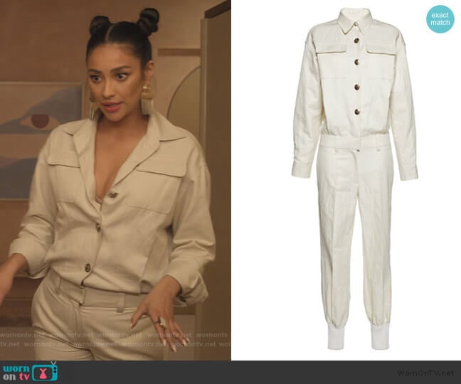 Sonia Rykiel Off White Cotton And Linen Twill Jumpsuit worn by Stella Cole (Shay Mitchell) on Dollface