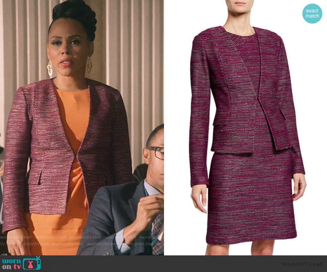 St. John Plunging V-Neck Ombre Ribbon Tweed Jacket worn by Tegan Price (Amirah Vann) on How to Get Away with Murder