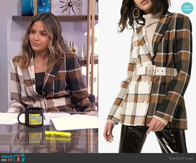 Staud Two-Tone Check Blazer worn by Erin Lim on E! News