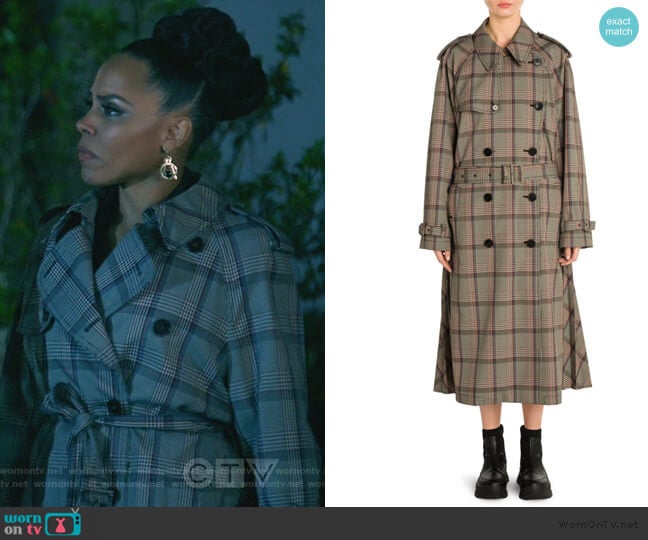 Stella McCartney Prince of Wales-check wool trench coat worn by Tegan Price (Amirah Vann) on How to Get Away with Murder