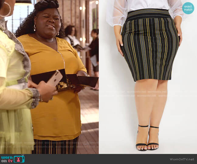 Ashley Stewart Stripe Crepe Pull-On Skirt worn by Becky (Gabourey Sidibe) on Empire