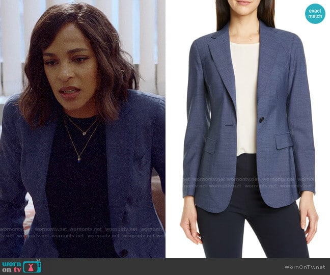 Suistudio Cameron Wool Suit Jacket in Blue worn by Edie Palmer (Megalyn Echikunwoke) on Almost Family