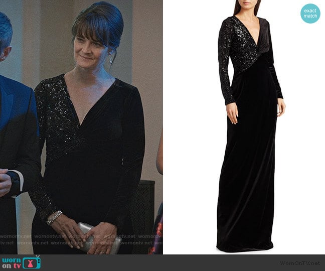 Teri Jon by Rickie Freeman Stretch-Velvet Sequin Gown